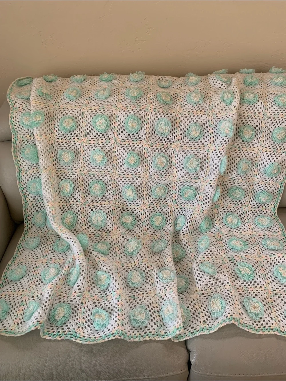 Handcrafted Crocheted Blanket Afghan Throw 44” x 48”
